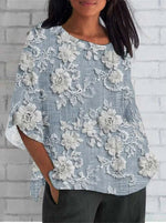 Load image into Gallery viewer, Women's Floral Blouses Round Neck Elbow Sleeve Lace Relaxed Textured Style