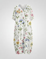 Load image into Gallery viewer, Women's Floral Midi Dress V Neck Short Sleeve Relaxed Casual Style