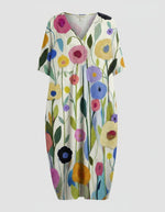 Load image into Gallery viewer, Women's Floral Midi Dress V Neck Short Sleeve Relaxed Casual Style