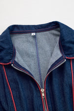 Load image into Gallery viewer, Women's Dark Blue Wide Leg Jumpsuit Long Sleeve Zip Front