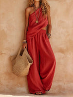 Load image into Gallery viewer, Women's One Shoulder Jumpsuit Draped Wide Leg Cutout Waist