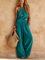 Load image into Gallery viewer, Women's One Shoulder Jumpsuit Draped Wide Leg Flowing Style