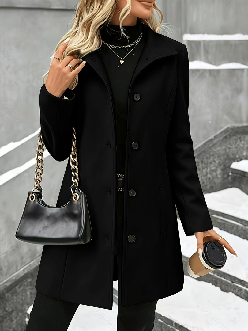 Women's Wool Coat Notch Collar Single Breasted Longline Style
