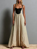 Load image into Gallery viewer, Women's Khaki Two Tone Maxi Dress Corset Bodice Flowing Skirt
