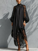 Load image into Gallery viewer, Women's Black Maxi Dress Lace Sleeves High Neck Formal Style
