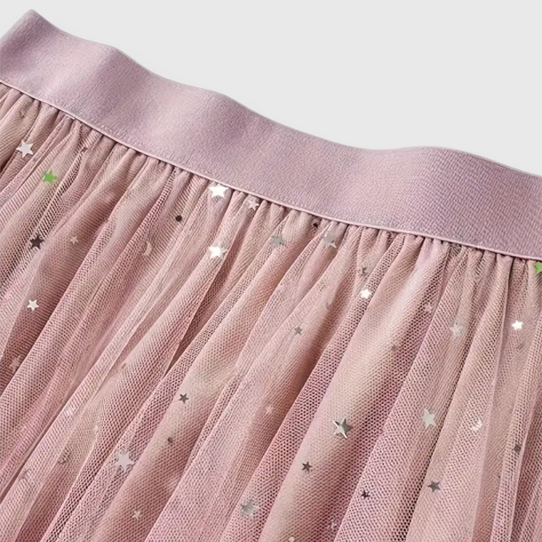 Women's Midi Skirt Elastic High Waist Sparkle Tulle Asymmetric Handkerchief Hem Casual Style