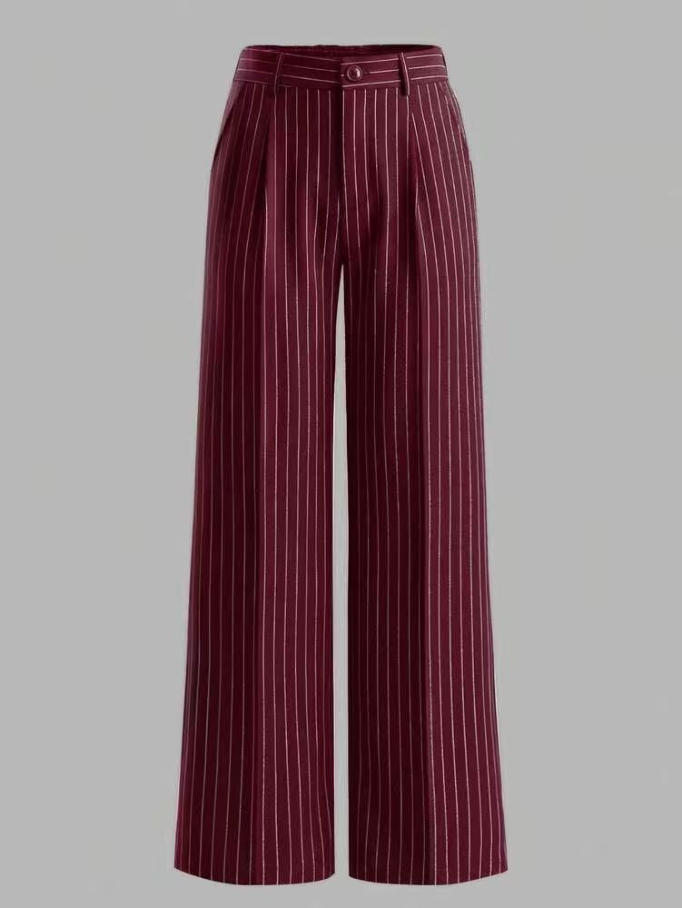 Women's Wide Leg Trousers High Waist Pinstripe Flowy Business Casual Style