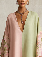 Load image into Gallery viewer, Women's Color Block Kaftan Maxi Dress V-Neck Flowing Kimono Sleeve
