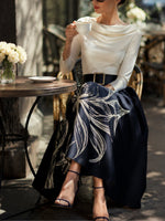 Load image into Gallery viewer, Women's Navy Floral Midi Skirt Full Pleated a Line Style
