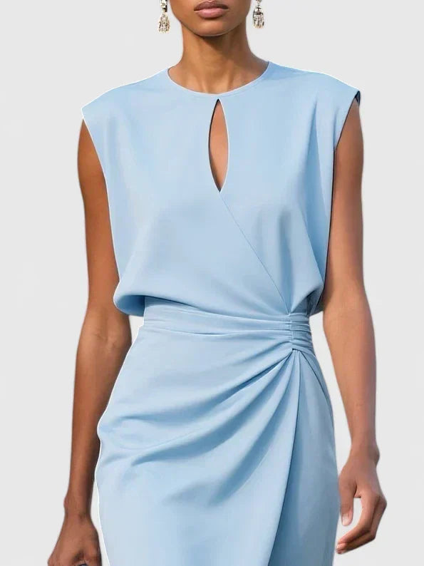 Women's Midi Dress Keyhole Neckline Ruched Waist Cocktail Style