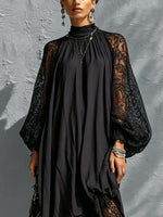 Load image into Gallery viewer, Women's Black Maxi Dress Lace Sleeves High Neck Formal Style
