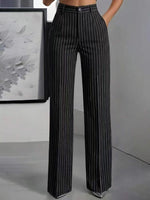Load image into Gallery viewer, Women's Wide Leg Trousers High Waist Pinstripe Flowy Business Casual Style
