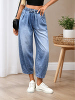 Load image into Gallery viewer, Effortless Relaxed Light Blue Barrel Jeans for Women with High Waist Cinched Ankle
