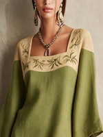 Load image into Gallery viewer, Women's Green Mini Dress Square Neck Embroidered Bell Sleeve
