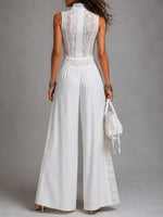 Load image into Gallery viewer, Women's White Jumpsuit V-Neck Sleeveless Wide Leg Palazzo Style
