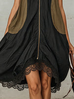 Load image into Gallery viewer, Women's Black Layered Mini Dress Zip Front Lace Trim Sleeveless
