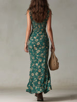 Load image into Gallery viewer, Women's Green Maxi Dress Boho Floral Sundress Style
