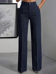 Women's Wide Leg Trousers High Waist Pinstripe Flowy Business Casual Style