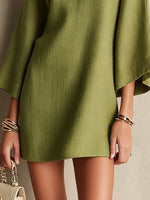 Load image into Gallery viewer, Women's Green Mini Dress Square Neck Embroidered Bell Sleeve
