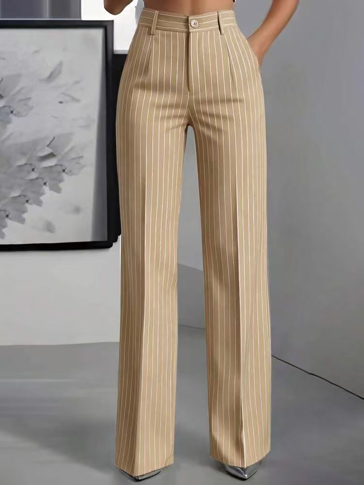 Women's Wide Leg Trousers High Waist Pinstripe Flowy Business Casual Style