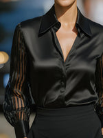 Load image into Gallery viewer, Women's Satin Blouse Collared Button Up Sheer Stripe Sleeve Business Casual Style
