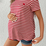 Load image into Gallery viewer, Comfortable Striped Maternity Blouses for Women with Round Neck Short Sleeve Casual Base Layer Style
