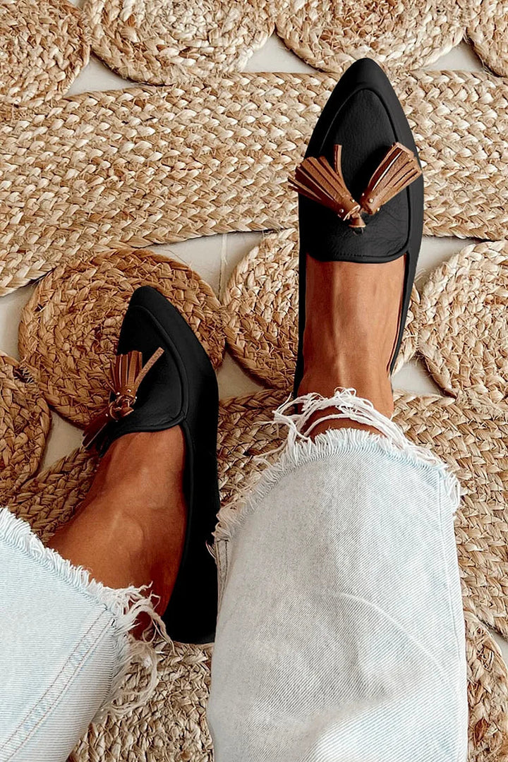 Women's Black Tassel Loafers Ballet Flat Style