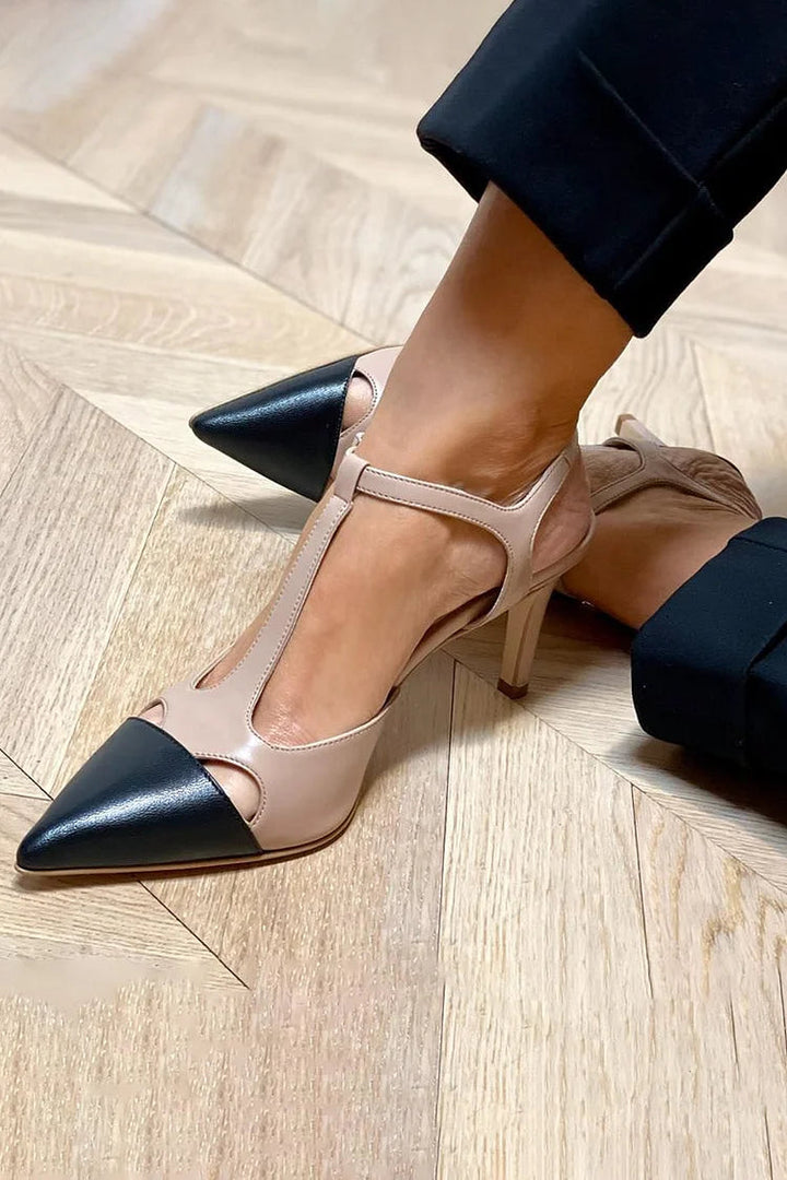 Women's Beige Wedding Shoes Pointed Toe Ankle Strap Stiletto Heel