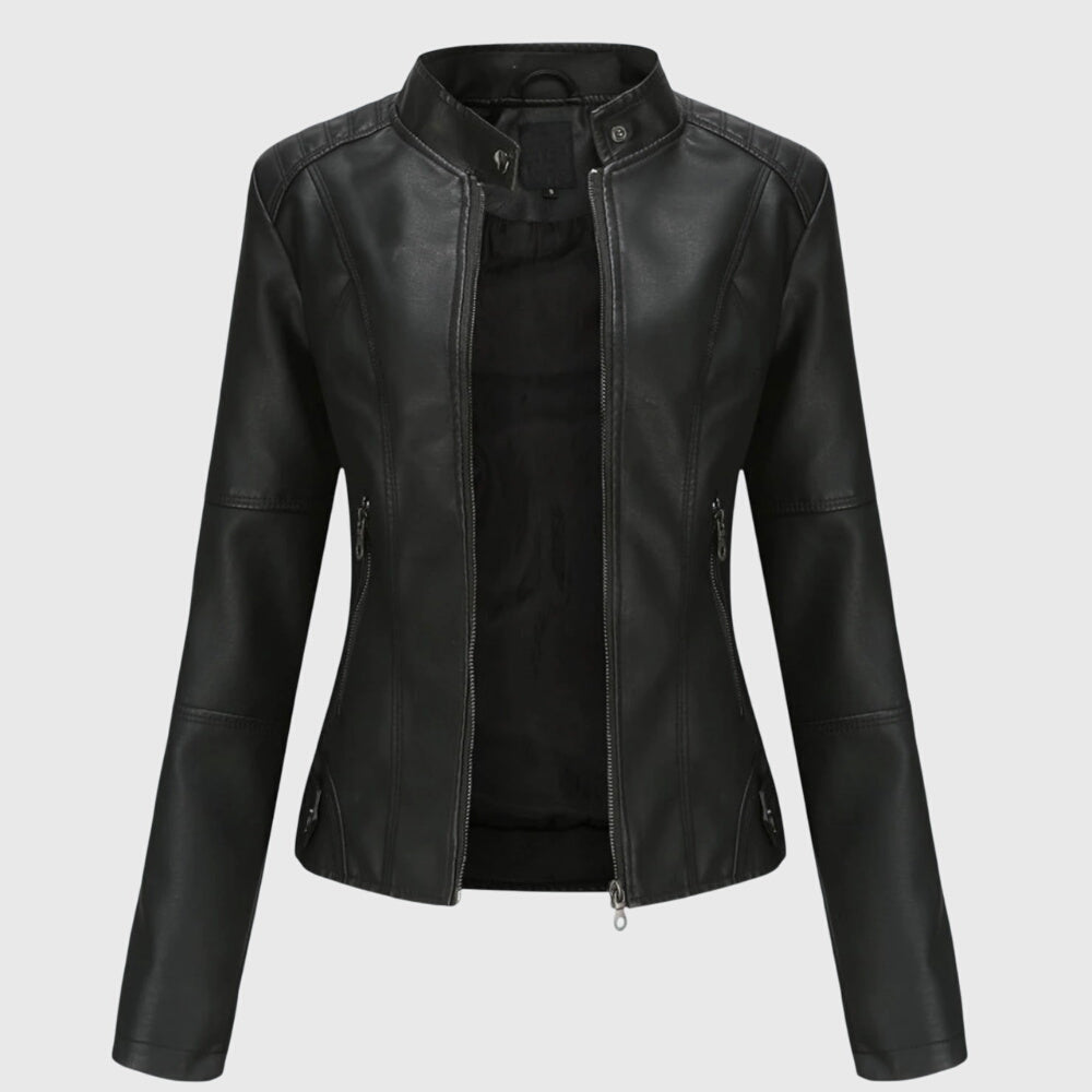 Women's Leather Jacket Button Front Collared Oversized Shacket Style