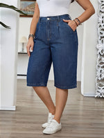 Load image into Gallery viewer, Women's Blue Denim Bermuda Jean Shorts High Waist Pleated Wide Leg
