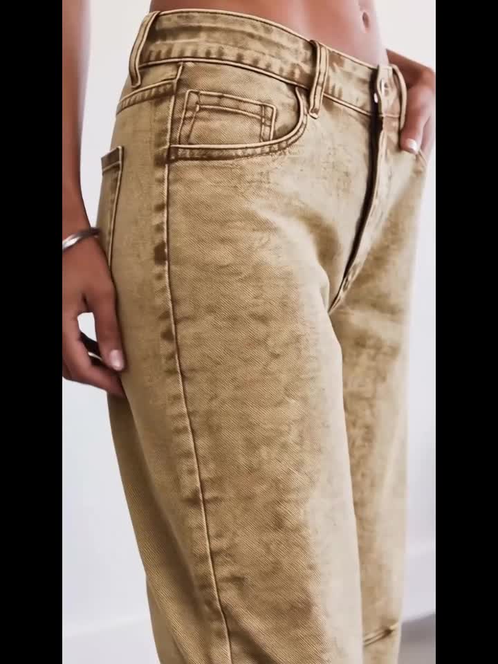 Women's Relaxed Khaki Barrel Jeans High Waist Curved Leg