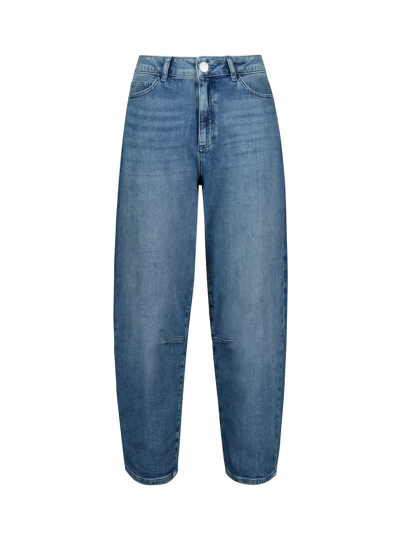 Women's Relaxed Blue Barrel Jeans High Waist Curved Leg