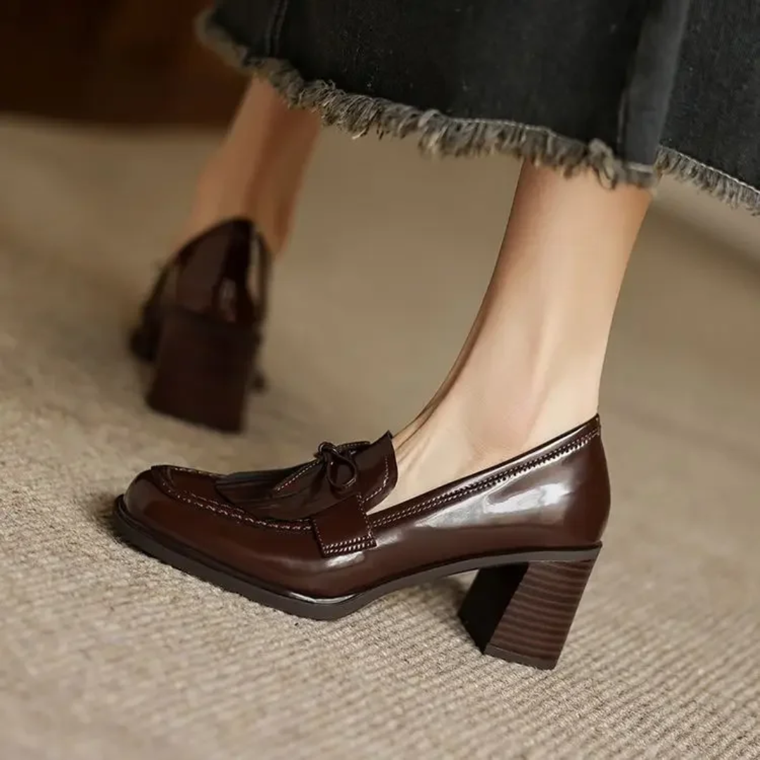 Women's Tassel Loafer Pumps Block Heel Round Toe Heels