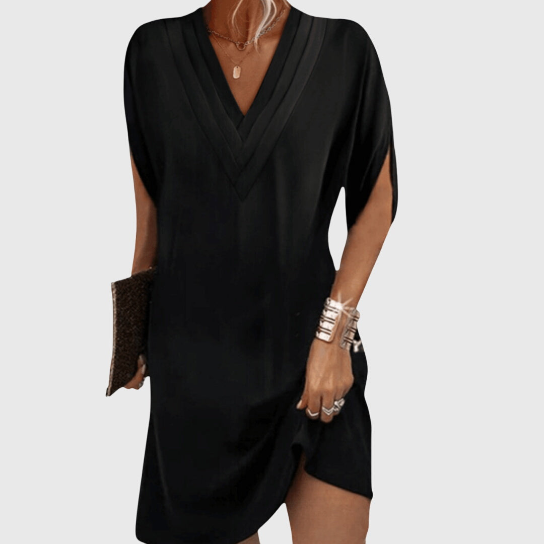 Women's V Neck Mini Dress Short Sleeve Draped Cocoon Relaxed Style