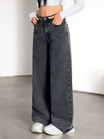 Load image into Gallery viewer, Women's Grey Wide Leg Jeans High Waist Flowing Loose Fit Denim Style
