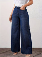 Load image into Gallery viewer, Women's Relaxed Blue Wide Leg Jeans High Waist Straight Style
