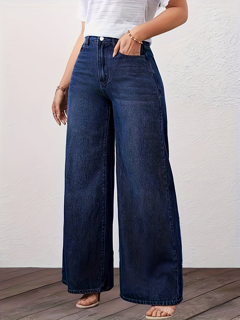 Women's Relaxed Blue Wide Leg Jeans High Waist Straight Style