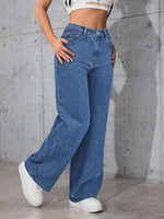 Load image into Gallery viewer, Relaxed Blue Wide Leg Jeans for Women with High Waist Flowing Loose Fit Denim Style
