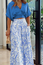 Load image into Gallery viewer, Women's Two-Piece Set Wide Leg Pants and V-Neck Blouse

