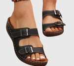 Load image into Gallery viewer, Women's Orthopedic Sandals Double Buckle Strap Cork Wedge Open Toe Slip On Casual Style
