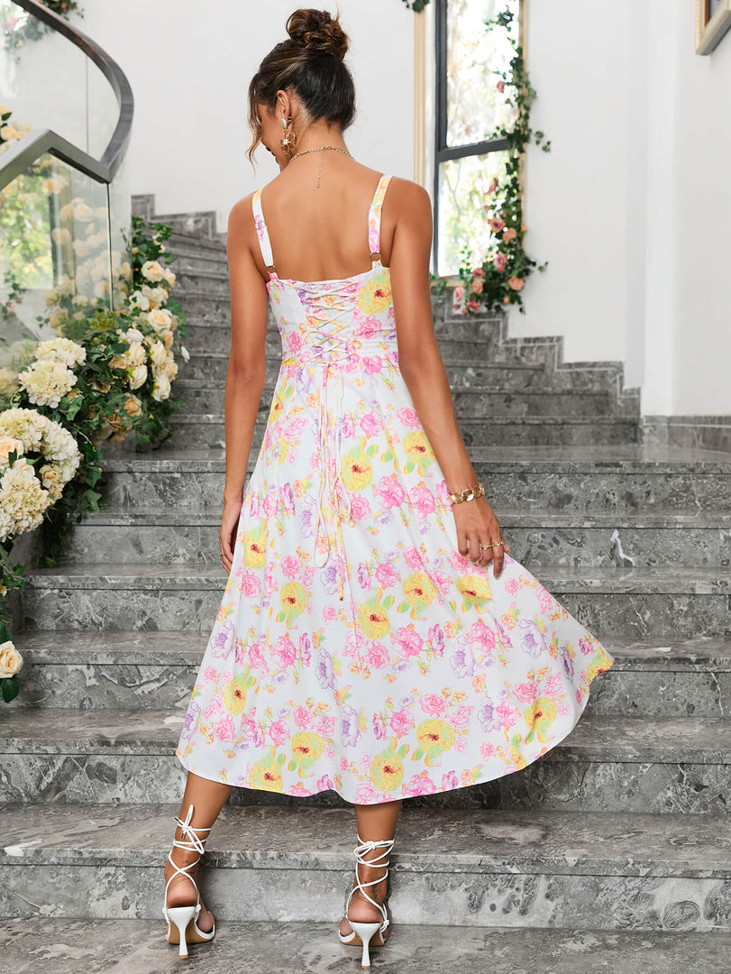 Ruched Bust Split Thigh Floral Cami Dress | Vacation Dress, Wedding Guest Dress