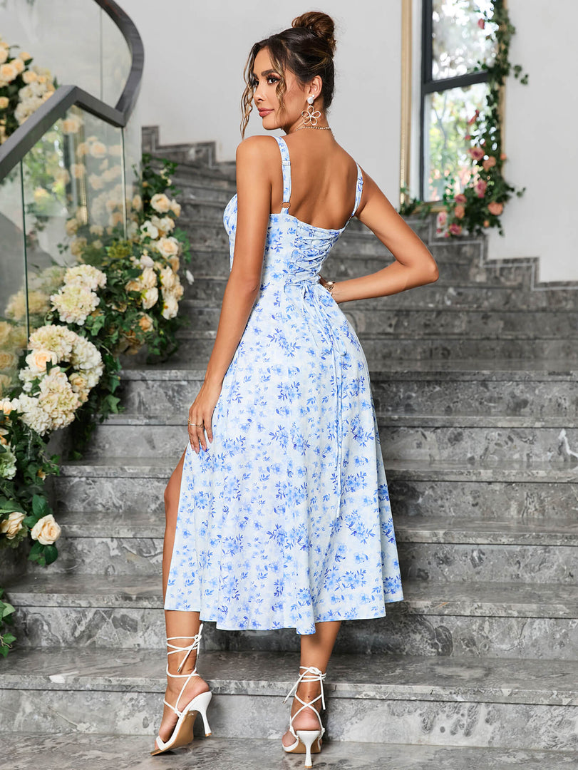 Ruched Bust Split Thigh Floral Cami Dress | Vacation Dress, Wedding Guest Dress