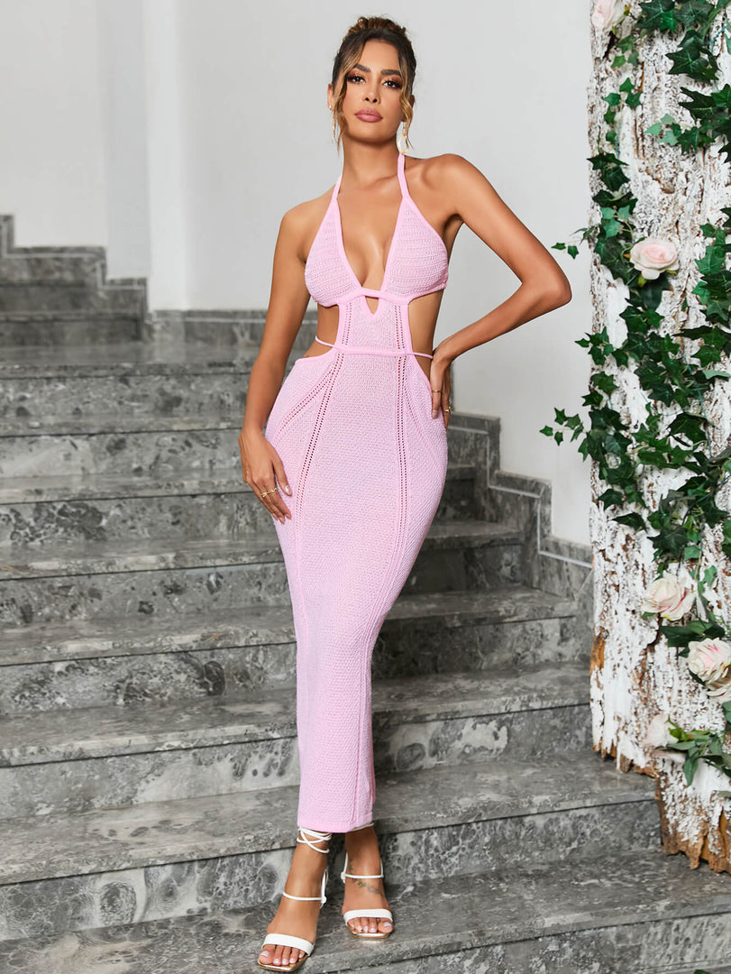 Cut Out Tie Backless Halter Neck Sweater Dress | Wedding Guest Dress