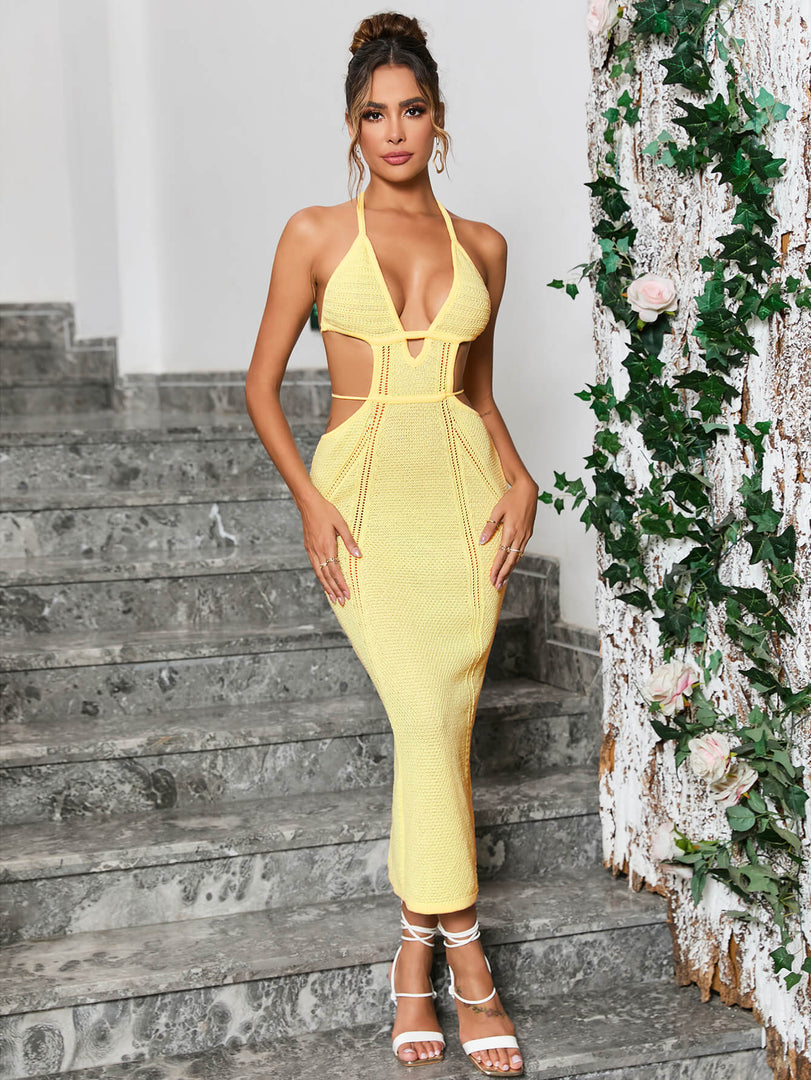 Cut Out Tie Backless Halter Neck Sweater Dress | Wedding Guest Dress