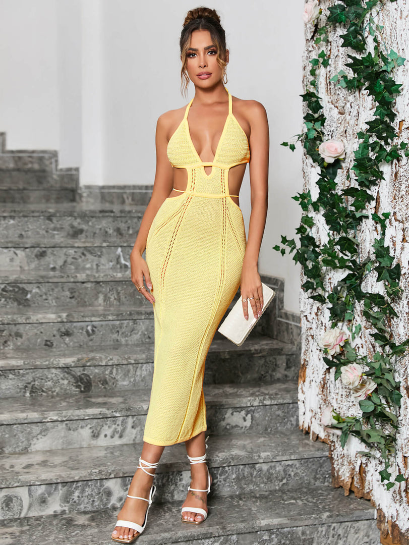 Cut Out Tie Backless Halter Neck Sweater Dress | Wedding Guest Dress