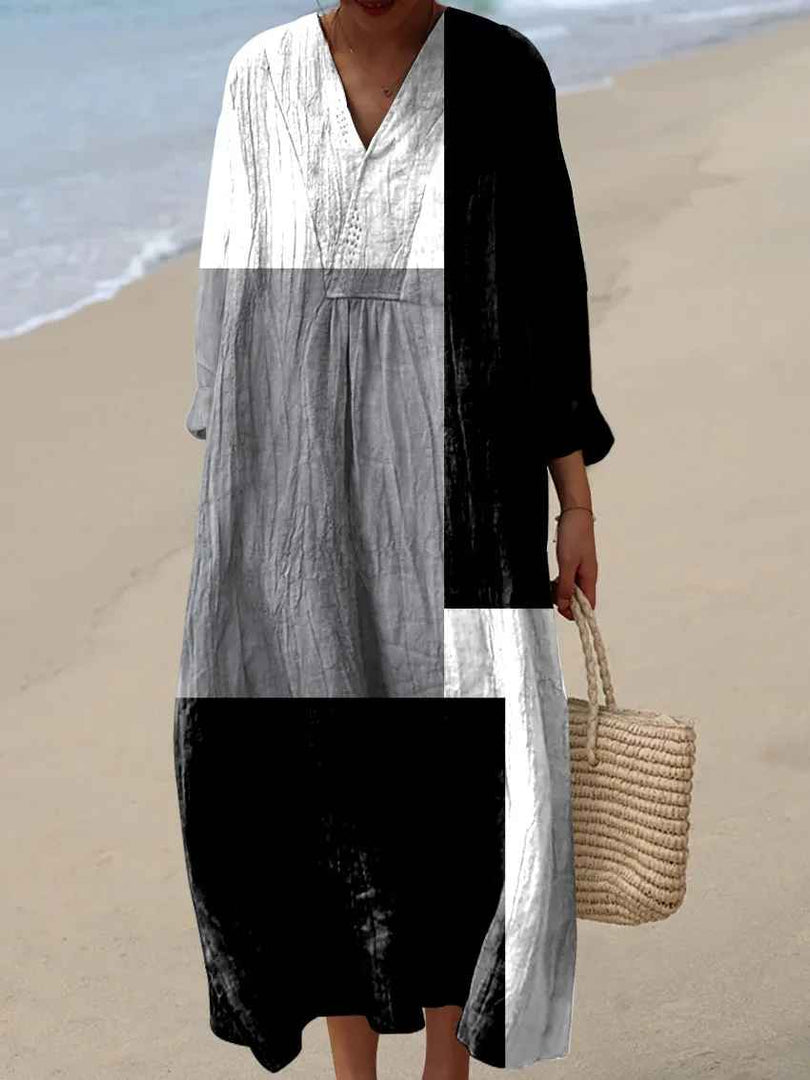 Women's Casual Maxi Dress Colorful Patchwork Print