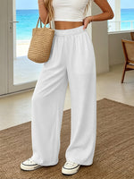 Load image into Gallery viewer, Women's Linen Wide Leg Pants High Waist Drawstring Flowing Casual Style
