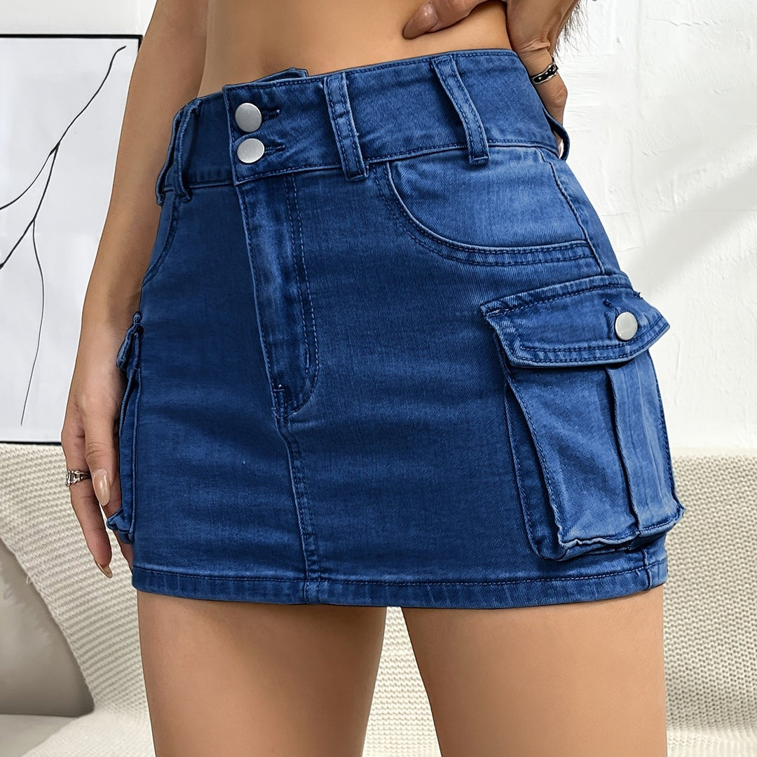 Women's Denim Mini Skirt High Waist Cargo Pocket Jean Skirt Street Style