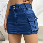 Women's Denim Mini Skirt High Waist Cargo Pocket Jean Skirt Street Style