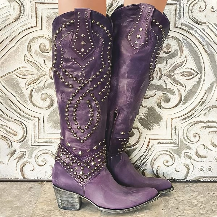 Women's Boots Studded Detail Pointed Toe Block Heel Style